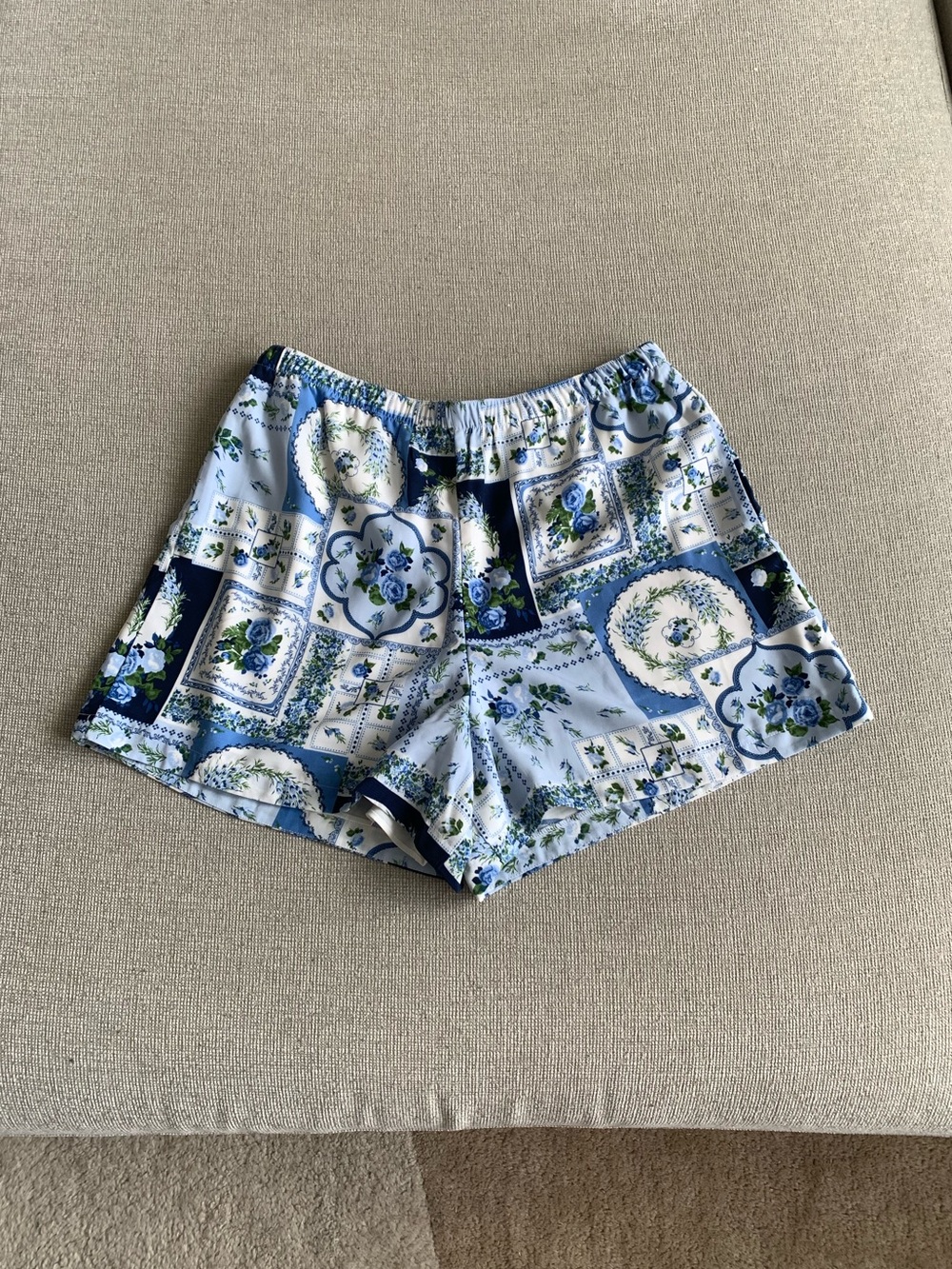 Abercrombie & Fitch Blue and White Floral Patchwork Flowy Shorts